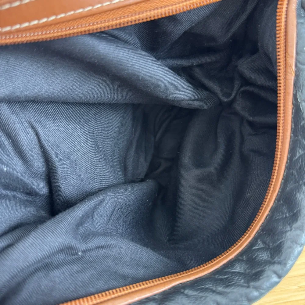 VTG! Saddle River Black Textured Leather Shoulder Bag Hobo Purse‎ Made in Macau